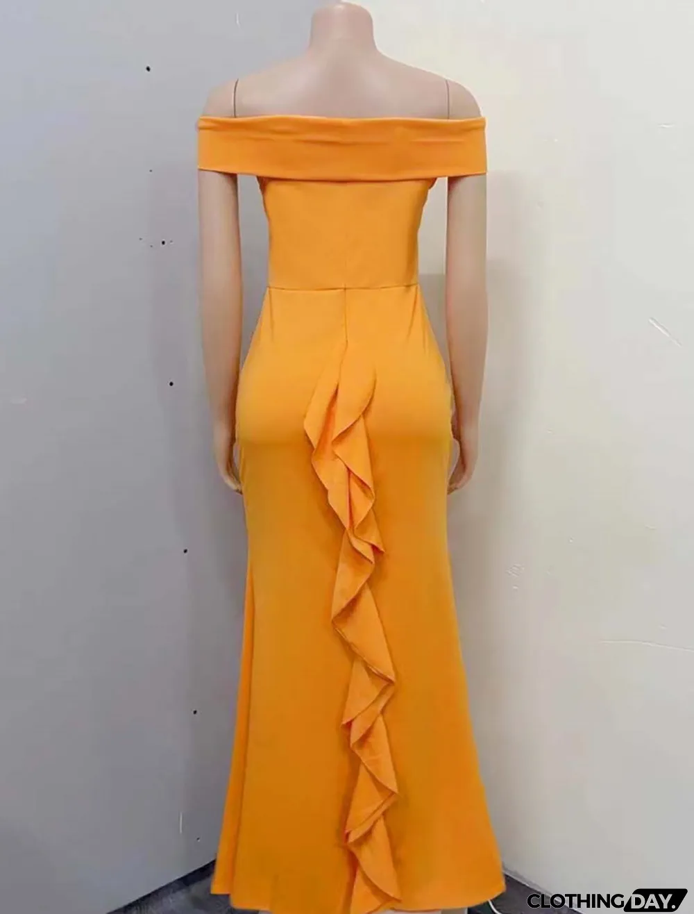 Fall Orange Off Shoulder Fishtail Long Evening Dress