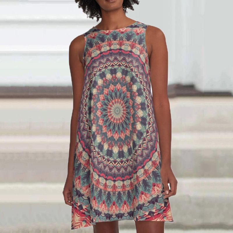 ⚡NEW SEASON⚡Loose Vintage Tribal Print Sleeveless Mini Dress
