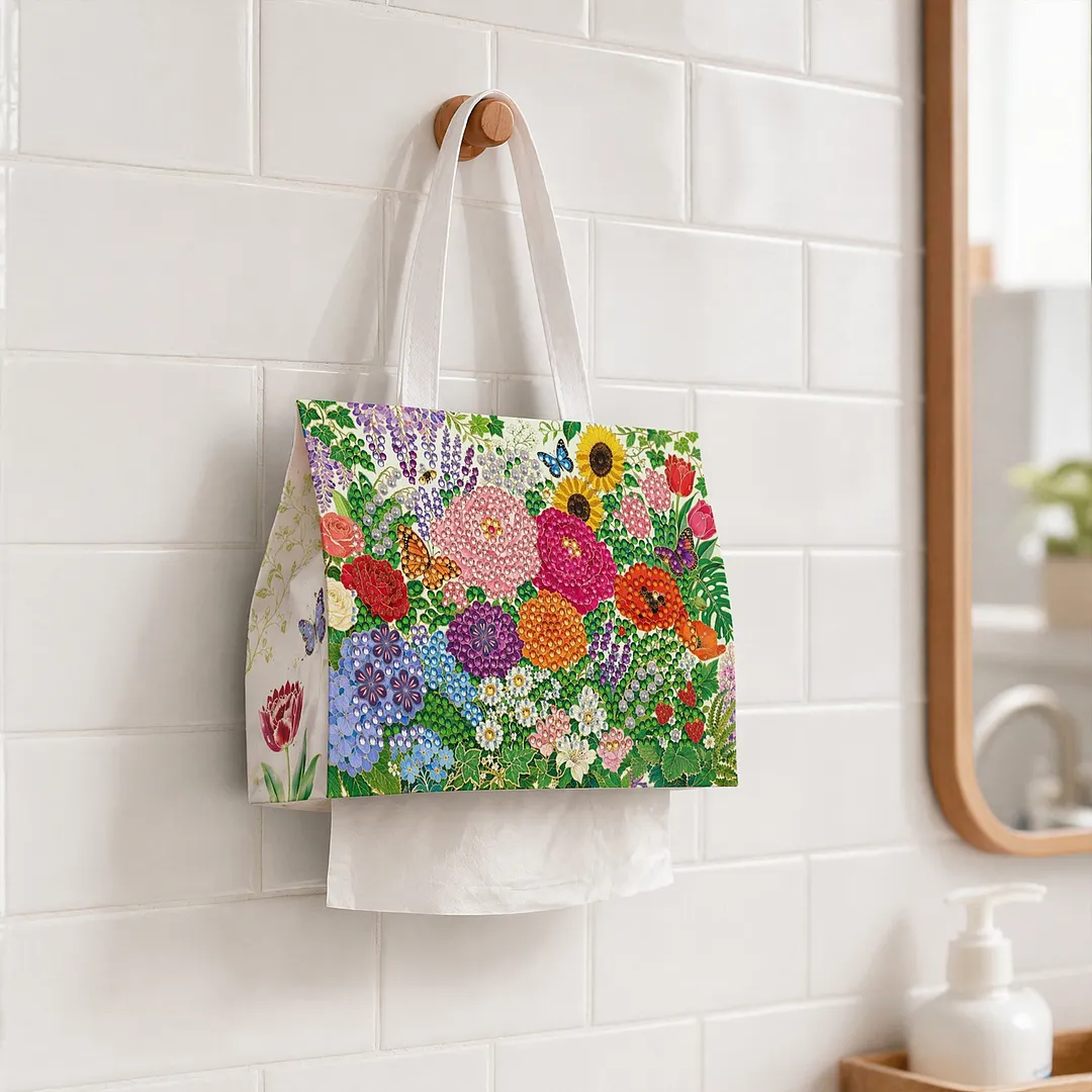 Diamond Tissue Organizer Exquisite Craftsmanship for Bathroom Bedroom Decor (Garden flowers)