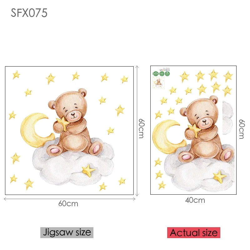 Moon Cloud Big Wall Stickers For Kids Rooms Boys Stars Large Wall Stickers For Children's Room Bear Bedroom Decoration