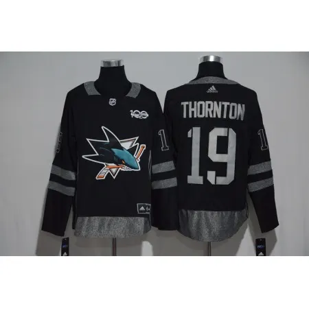 San Jose Sharks #19 Joe Thornton Black Men's 1917-2017 100th  Anniversary Stitched NHL Jersey