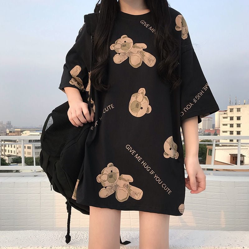 Women Tshirts Female 2021 Spring Summer Harajuku Tops L-4XL Plus Size Crew Collar Short Sleeve Tee Graphic T-shirt Cute Hug Bear