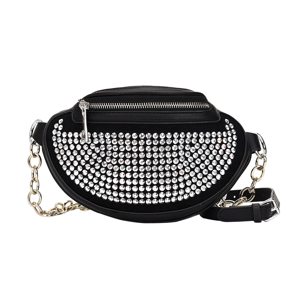 

Fashion Rhinestone Chest Bag Women PU Waist Chain Bum Belt Crossbody Pouch, 501 Original