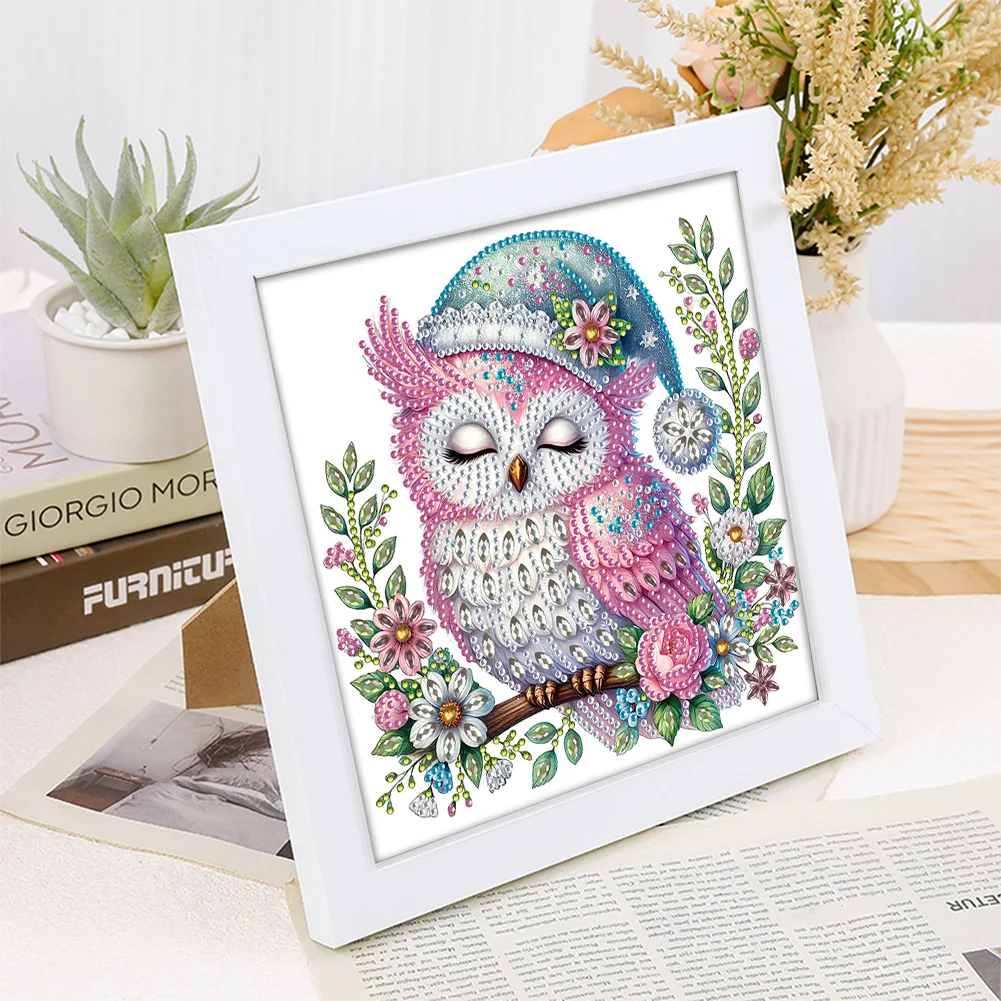 5D DIY Partial Special Shaped Drill Diamond Painting Kit Owl Decor 19.2x19.2cm【With Frame】