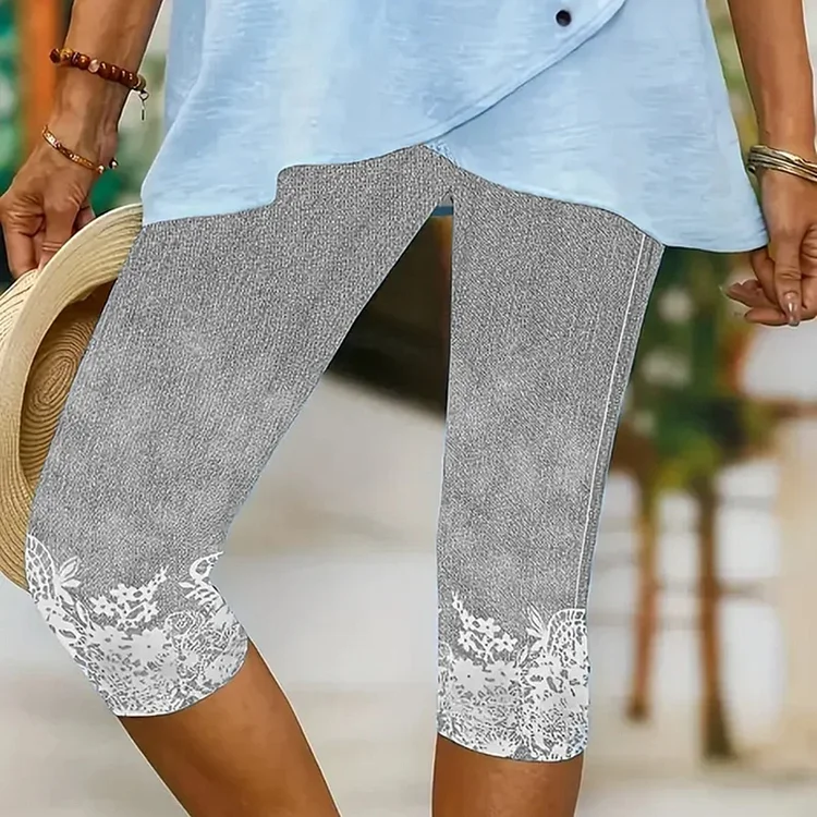 VChics Women's Lace Floral Print Casual Leggings