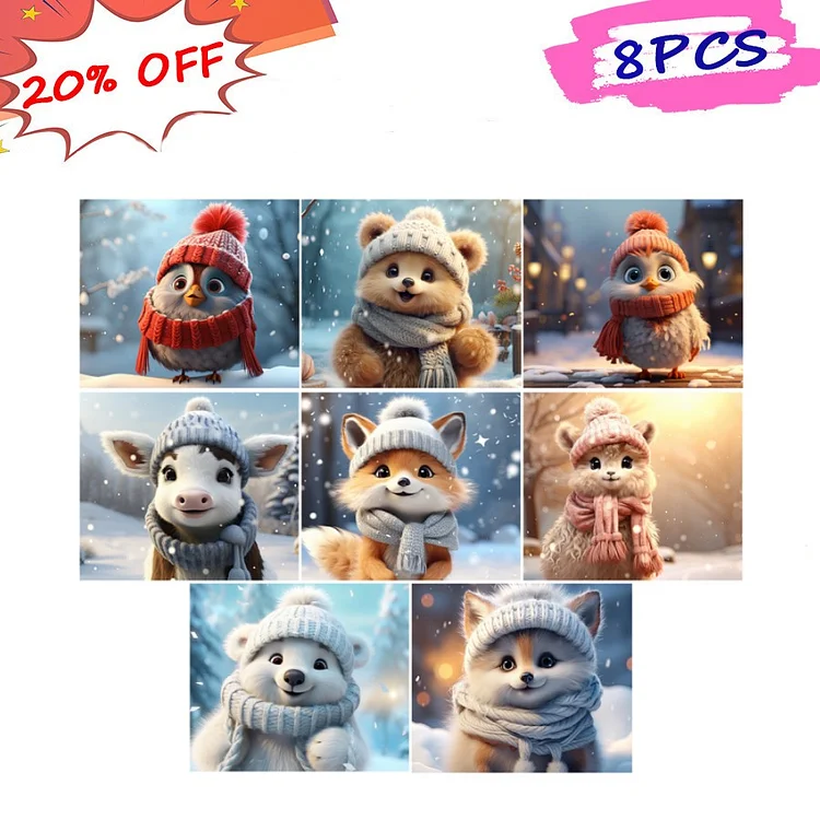 Winter Scarf Animals 35*30CM (Canvas) Full Round Drill Diamond Painting gbfke