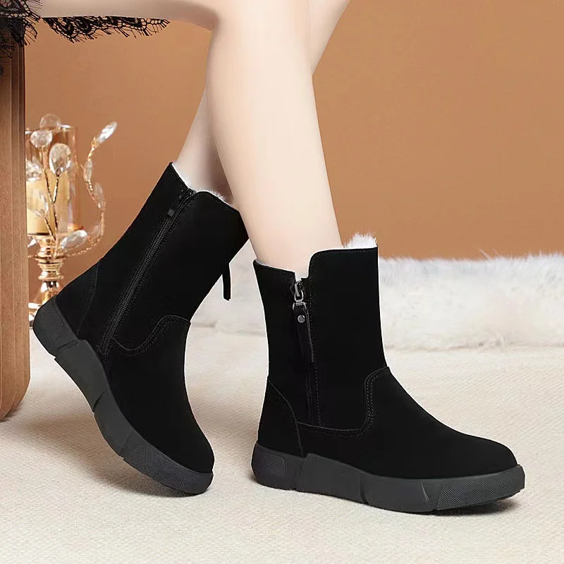 Churchf Churchf Snow Boots Women's Fur Integrated 2023 Winter Velvet Warm Waterproof Cattle Anti Pompy Cotton Shoes Ankle Boots