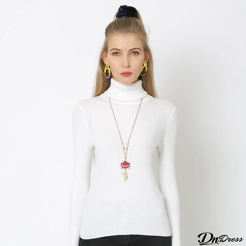 Women's Solid Color Basic Shirt Autumn Knitting Shirt Turtleneck Plus Size Sweater