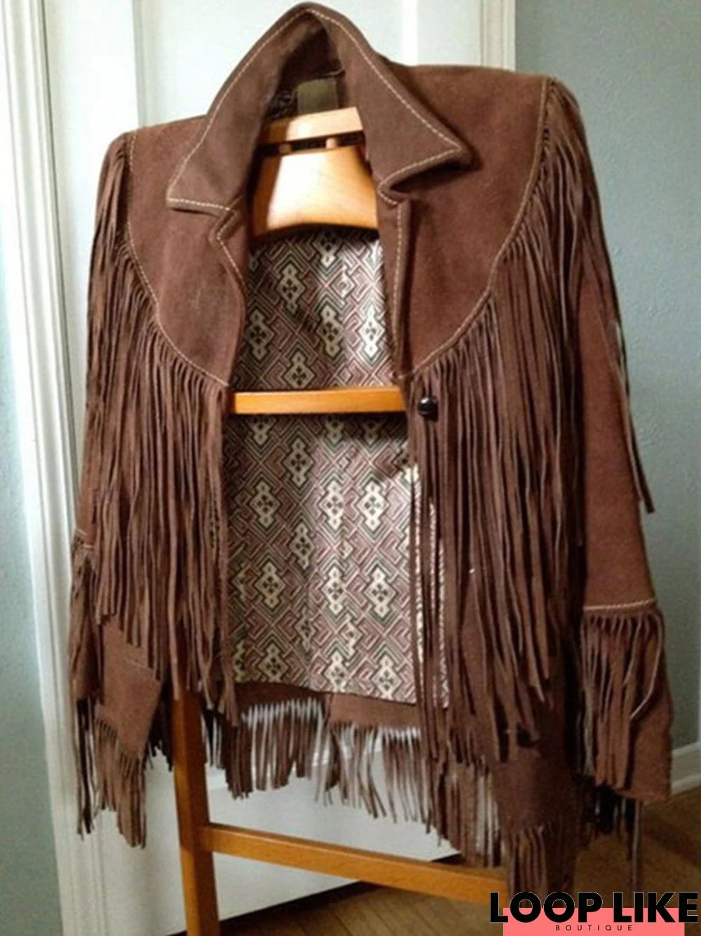 Coffee Fringed Shift Long Sleeve Jacket