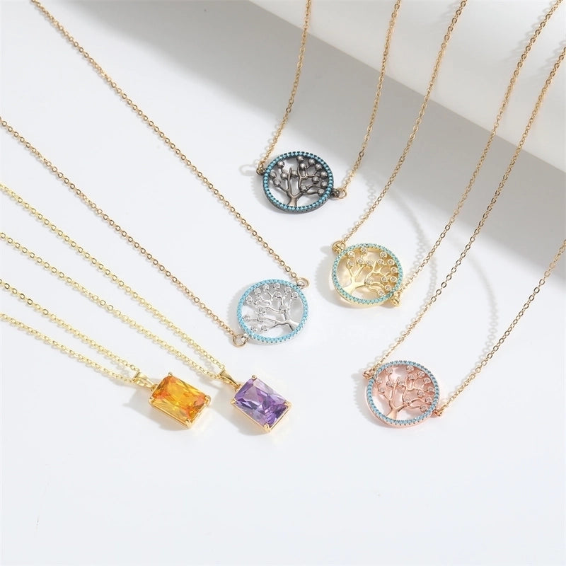 Copper 14K Gold Plated Inlay Tree Zircon Copper Necklaces
