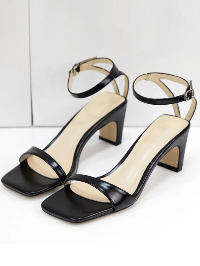 Fashion open-toe one-word sandals thick heel square toe comfortable sandals