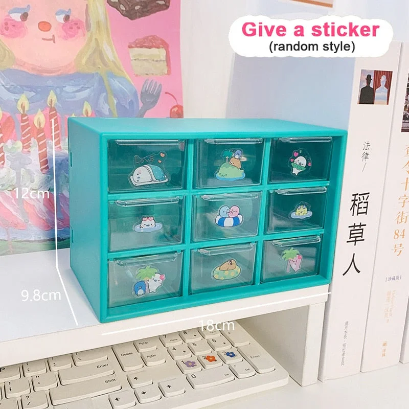 W&G New Nine-grid Storage Box Drawer Organization Transparent Cosmetic Storage Box Drawer Makeup Organizer Girl Bedroom Decor