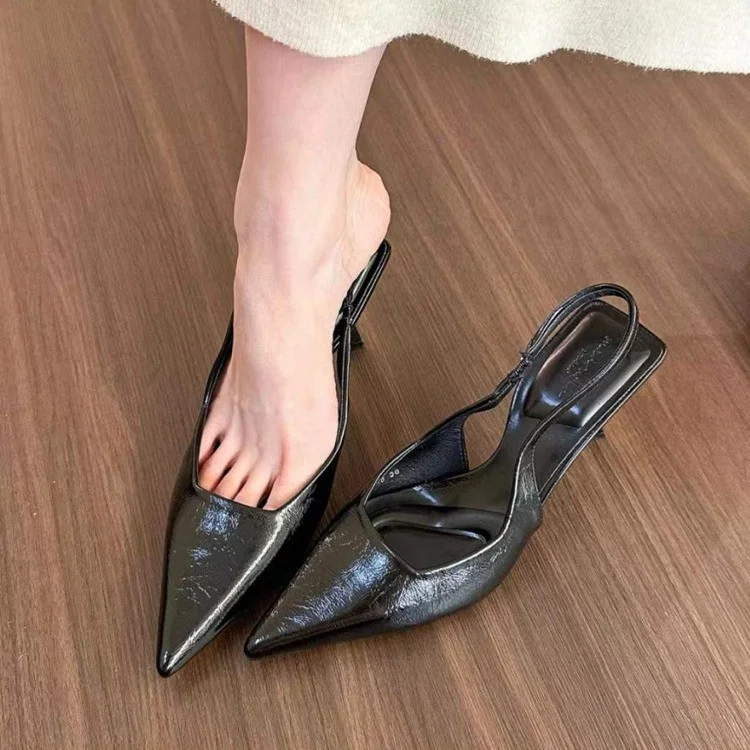 Tanguoant Tanguoant High Heels Pointed Temperament Baotou Sandals Fairy Shoes 2024 New Spring And Summer French After Empty Sandals