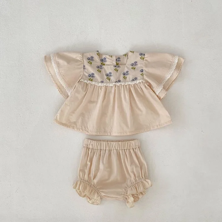 Baby Flower Puff Sleeve Tee and Bloomers Set