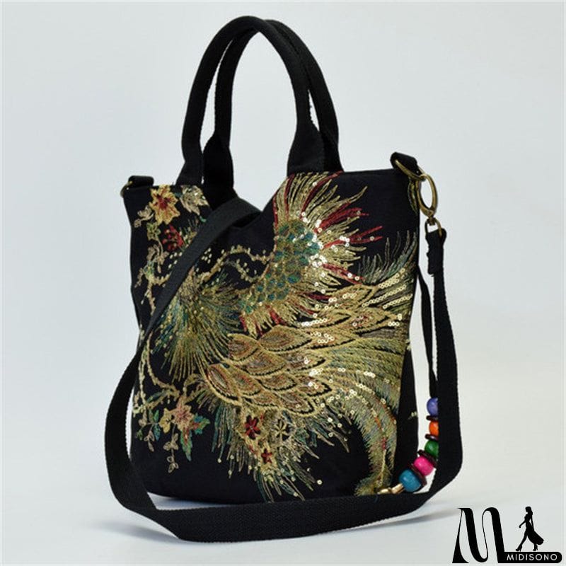 MidiSono - Women's Ethnic Style Lifelike Peacock Stitchwork Handbag