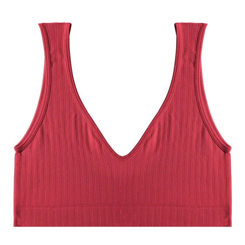 FINETOO Padded Tops Women Candy Color Bralette Ladies Deep V Tanks M-XL Sexy Backless Top Comfortable Underwear Female Lingerie