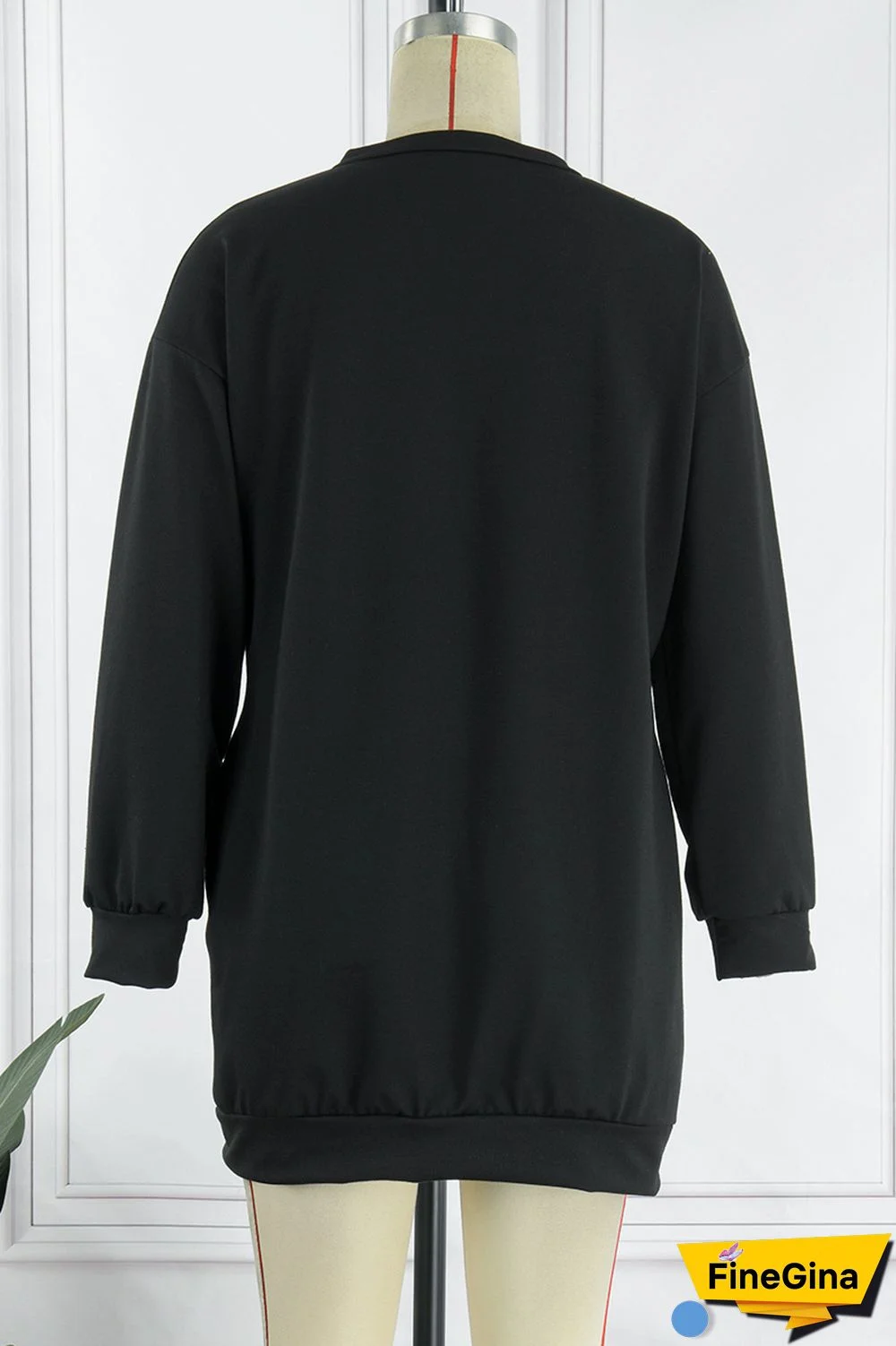 Blue Casual Letter Print Patchwork V Neck Long Sleeve Dresses