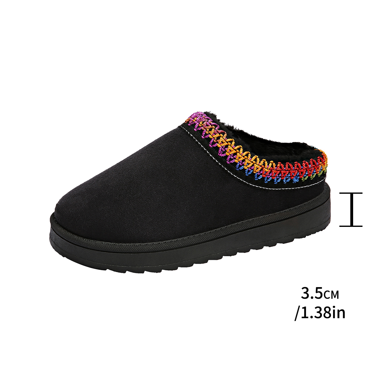 Wimawait shoes for women shoes Fashion Embroider Short Plush Mules for Women Winter Warm Thick Platform Cotton Shoes Comfort Non Slip Plus Size Woman Slippers