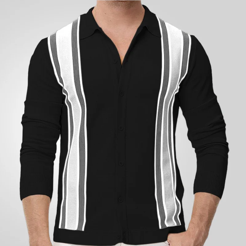 Uveng Uveng Men's Men's Spring Thin Knits Striped Splicing Business Long Sleeve Polo Shirts SY0149