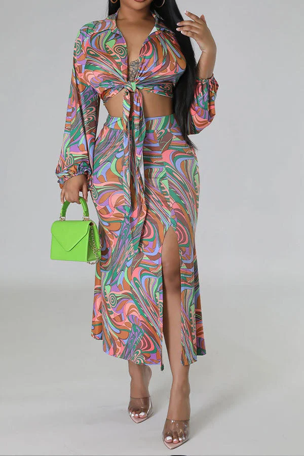 Tribal Print On-trend Lace-Up Dress Suit