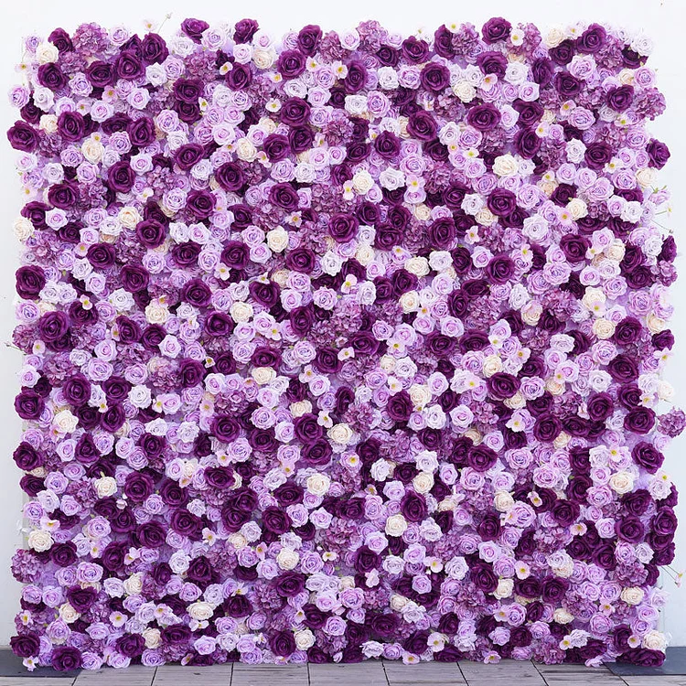 Angela Flower 5D Purple Outdoor Wedding Backdrop Decor Rose Hydrangea Rolling Up Curtain Fabric Cloth Flower Wall Birthday Party Event Props A8797