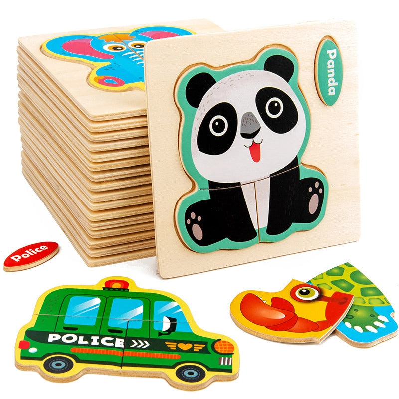 Wooden Children’s Toy Cognitive Three-dimensional Cartoon Pattern Puzzle Toy Early Education Educational Wooden Puzzle Toy