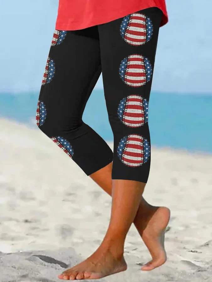Women's Baseball Lover America Flag Cropped Leggings socialshop