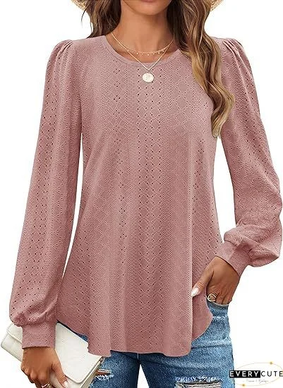 Long Sleeve Shift Plain V Neck Tops