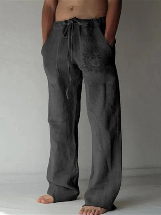 Men's New Drawstring Elastic Solid Color Loose Casual Trousers Men's Printed Trousers