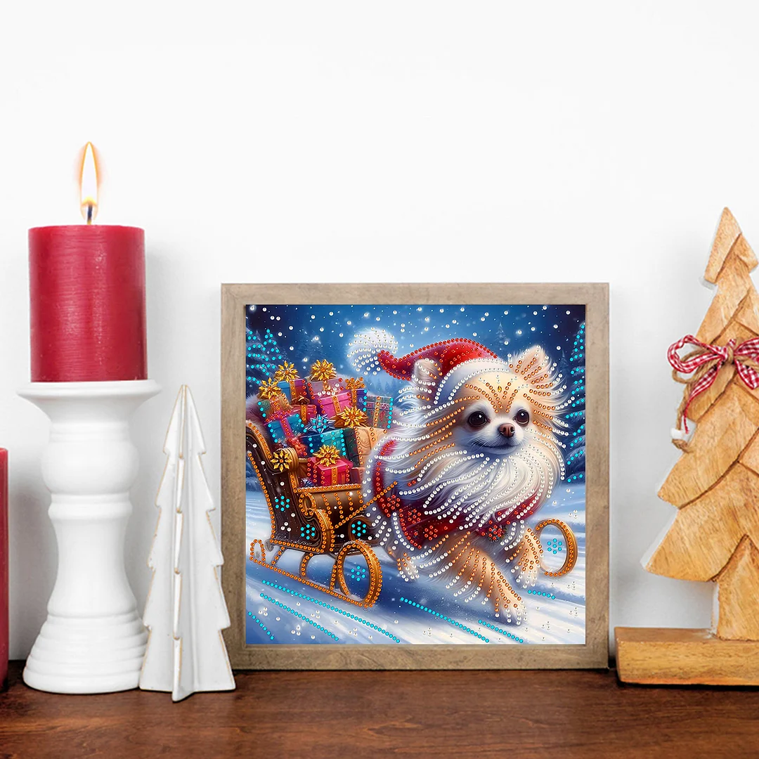 Christmas Dog - Diamond Painting - Partial Special Shaped Drill(Canvas|30*30cm)