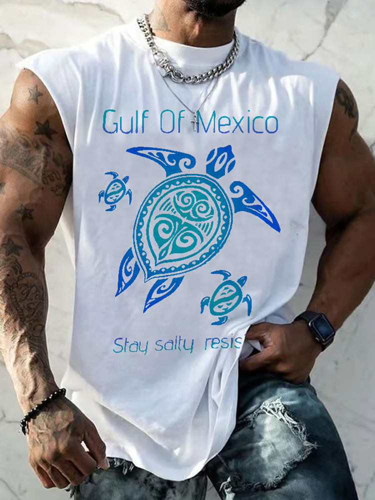Comstylish Men's Gulf Of Mexico Print Casual Vest