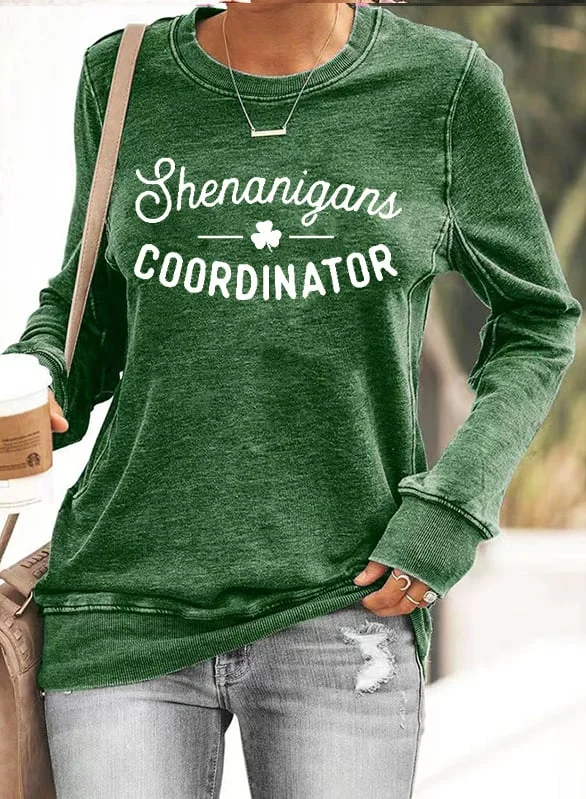 Women's Shenanigans Coordinator St. Patrick's Day Casual Long Sleeve Crewneck Sweatshirt socialshop