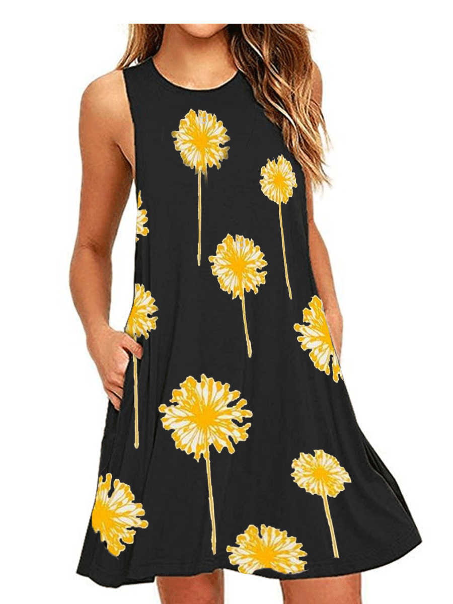 Daisy Print Pocket Vest Dress