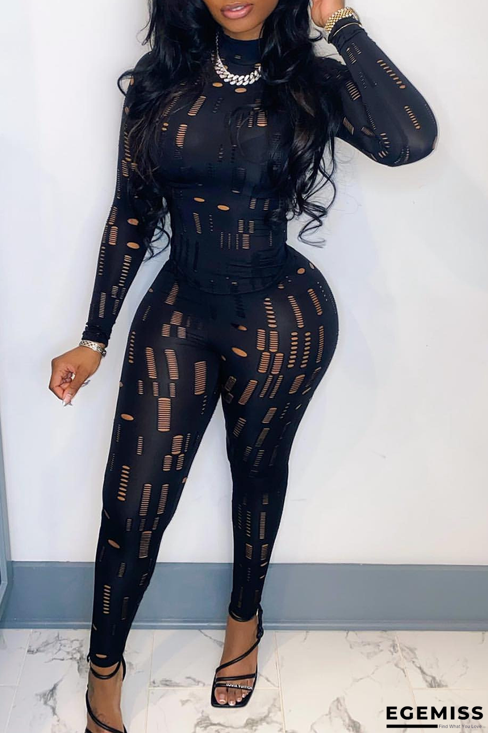 Black Sexy Solid Patchwork Turtleneck Long Sleeve Two Pieces | EGEMISS