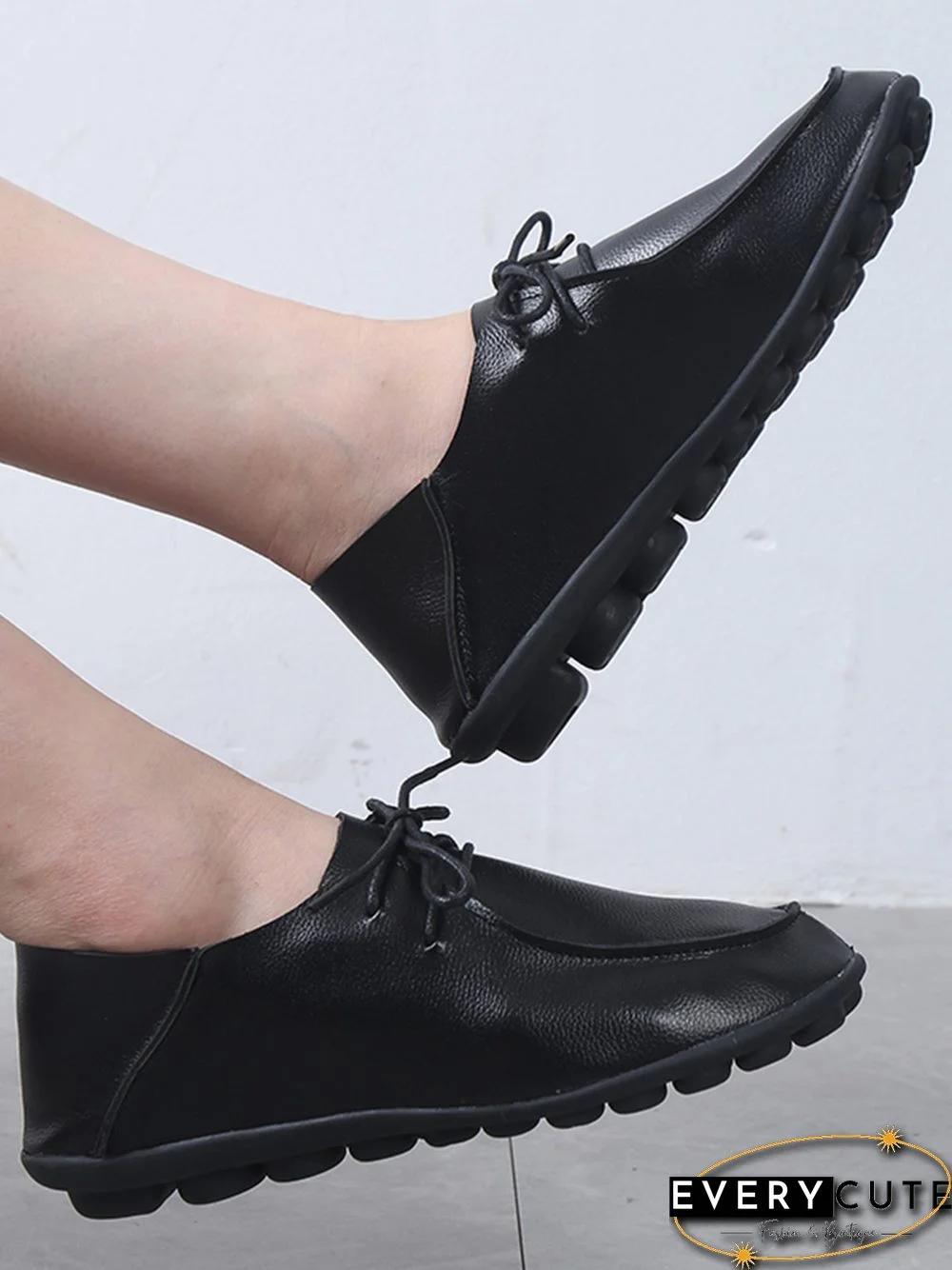 Women Casual Plain All Season Split Joint Non-Slip Flat Heel Mother's Day Rubber Lace Up Shoes Flats