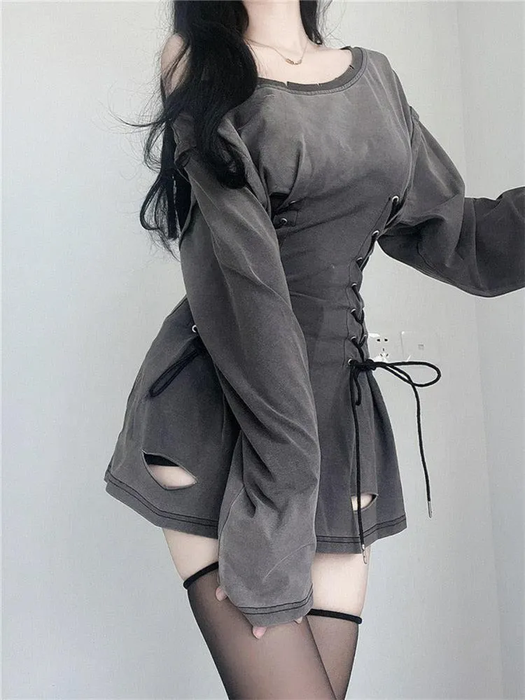 Brownm Smoke Lace Up Mini Dress
