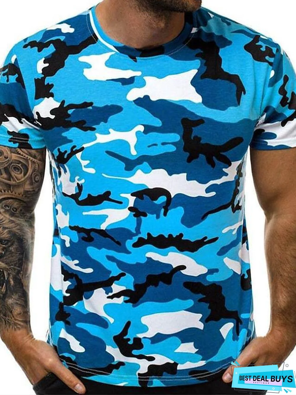 Men's T-Shirt Non-Printing Camo / Camouflage Short Sleeve Daily Tops Round Neck