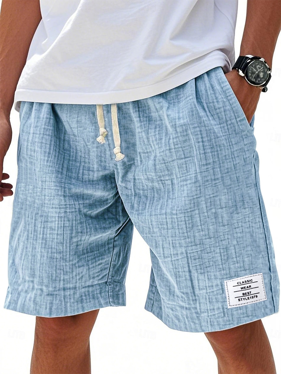Men's Shorts Summer Shorts Beach Shorts Casual Shorts Drawstring Elastic Waist Solid Color Comfort Knee Length Daily Outdoor Streetwear Fashion Retro Vintage Blue Black Micro-elastic 2026 - $23.99 –P2