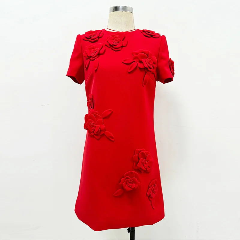 Nigikala Nigikala New Star Fashion Heavy Industry Three-Dimensional Flowers Short-Sleeved Dress
