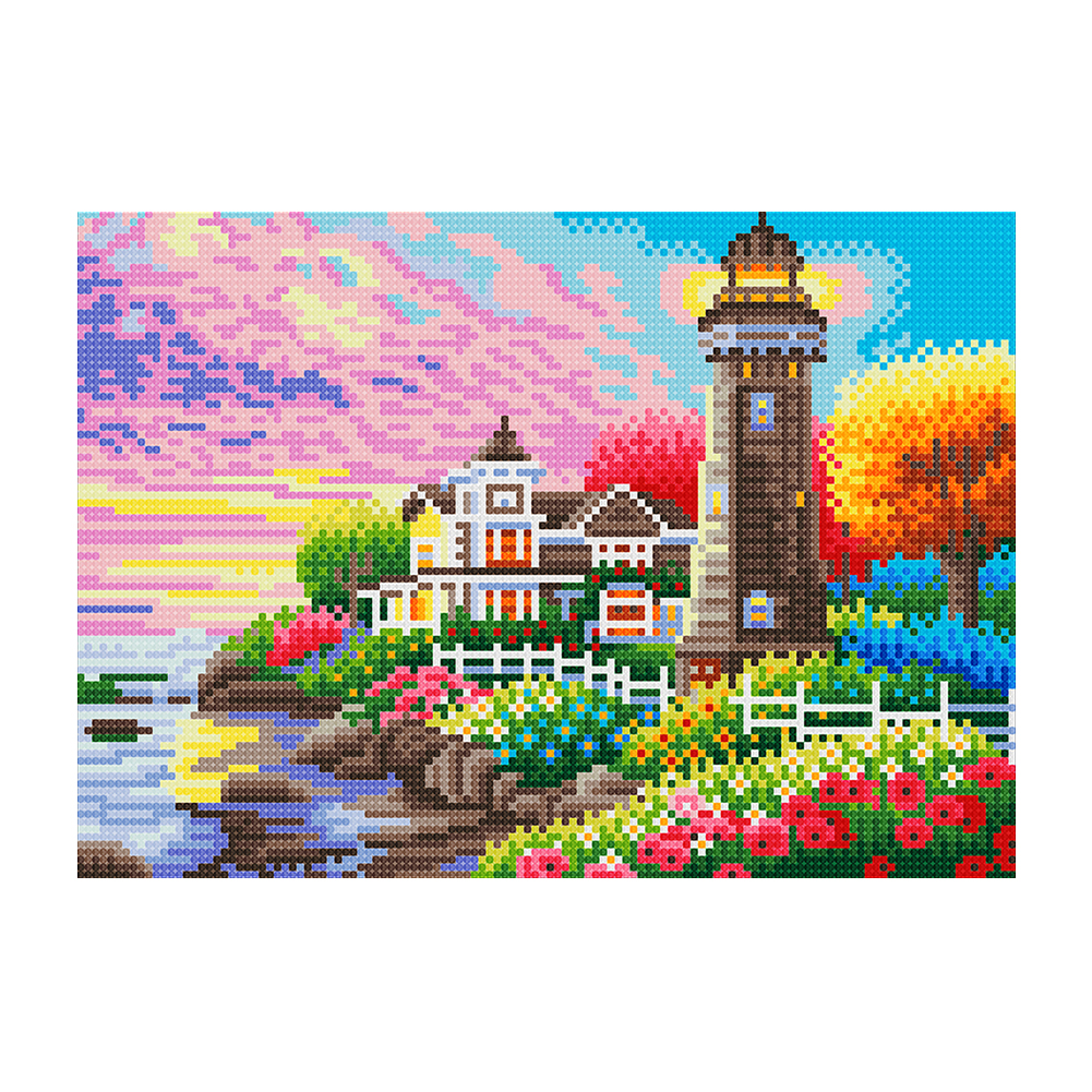 

40*30CM-Round Drill Diamond Painting-Seaside Building, 501 Original