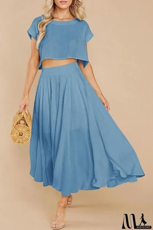 Solid Crop Maxi Skirts Sets