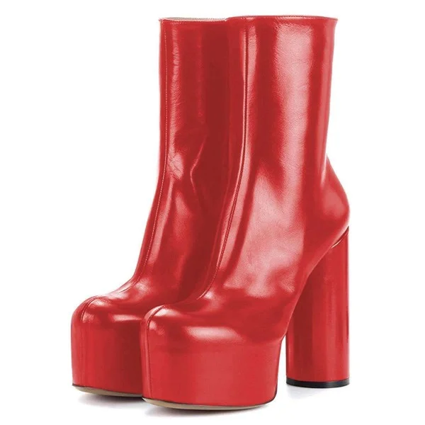 Patent Leather Red Ankle Boots With Platform Chunky Heel Booties Nicepairs