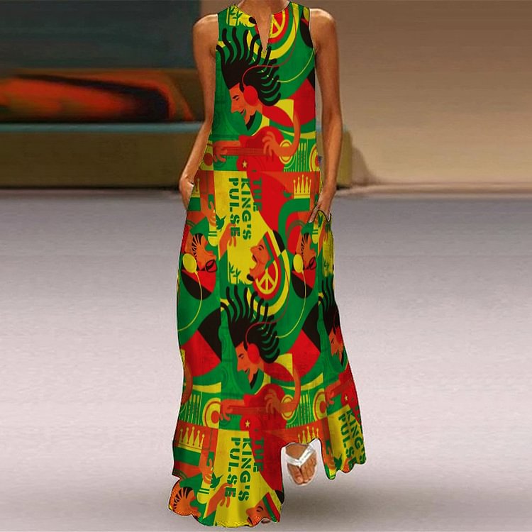 Black Pride Month Print Sleeveless Maxi Dress