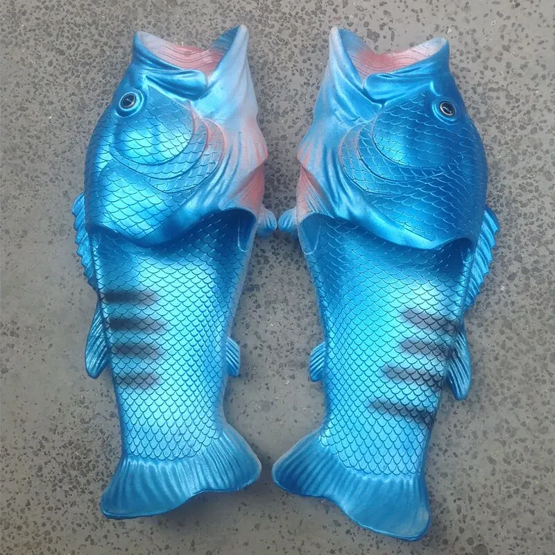 Unisex Beach Slippers Men Large Size 33-47 Family Funny Fish Slippers Boys Summer Shoes 2020 Runway Shoes Man's Slides