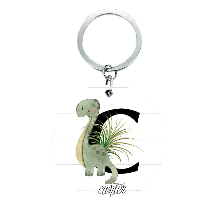 Personalized 1 Name Kids Stainless Steel Keyring, Custom Dinosaur Keychain Accessories School Bag Accessories