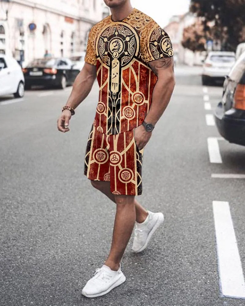 Street Men's Casual Suit Retro Print Pattern