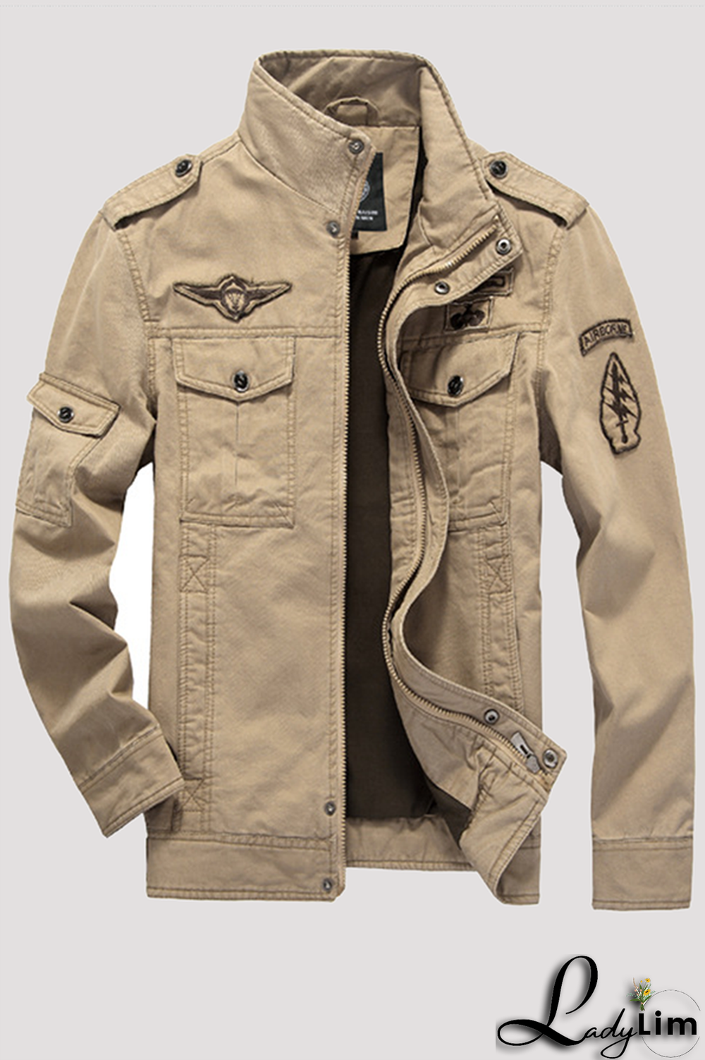 Black Fashion Casual Solid Pocket Zipper Mandarin Collar Outerwear