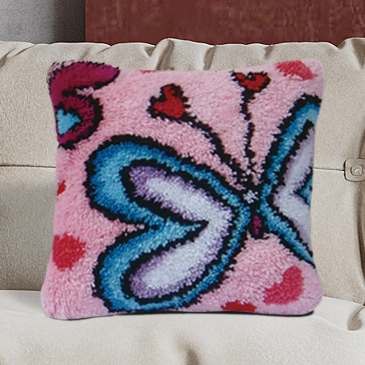 Butterfly Shaped Latch Hook Pillow Knitting Kit veirousa