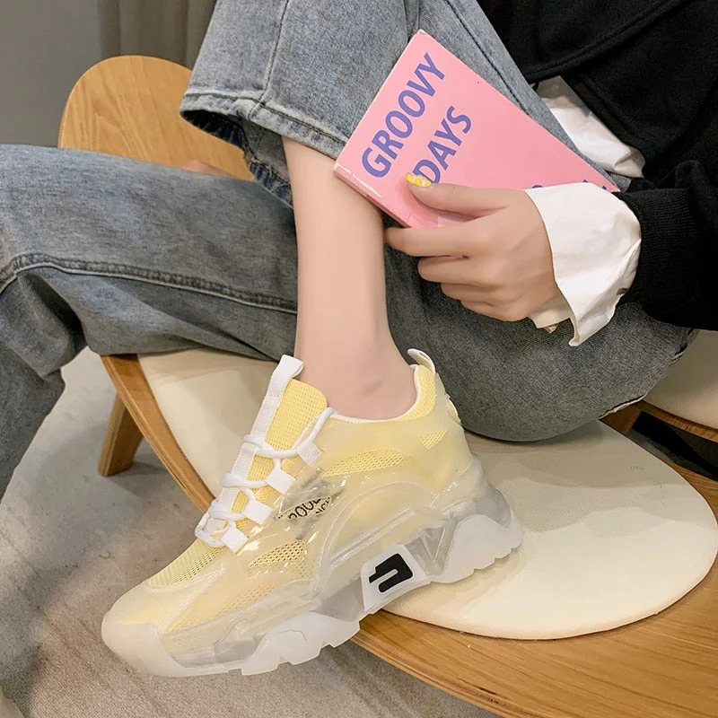 Fashion Women's Casual Sneakers 2021 Trendy Jelly Sole Women Sport Shoes Chic Girls Chunky Sneakers Breathable Trainers