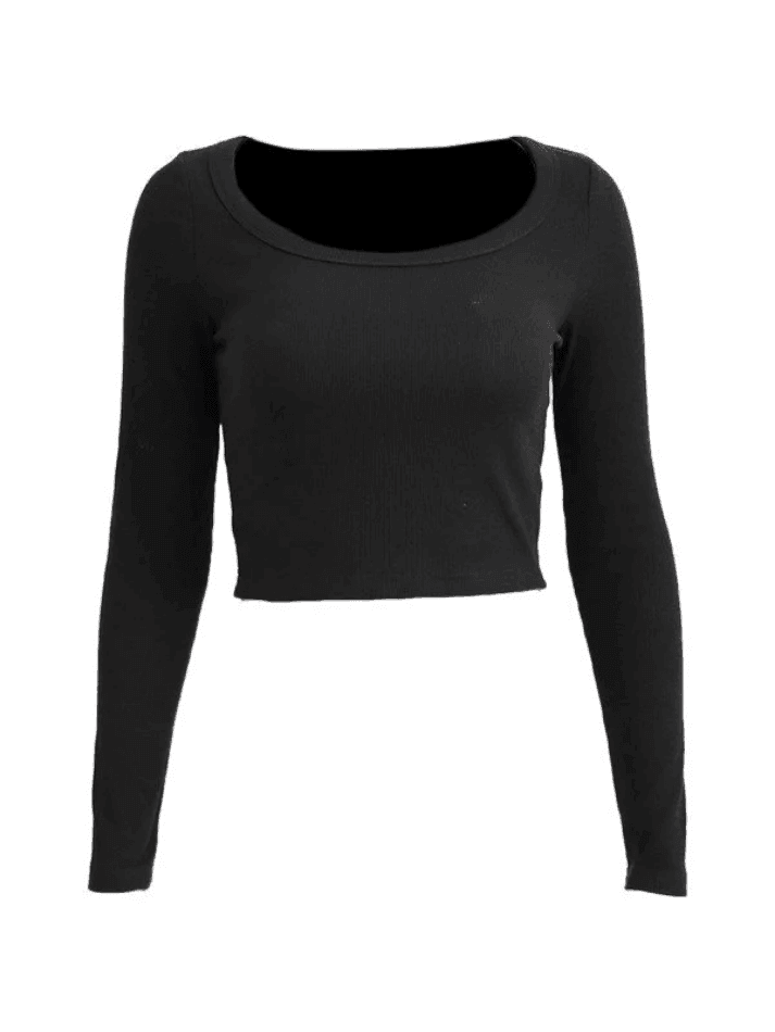 Brownm Solid Color Long Sleeve Knit Crop Top